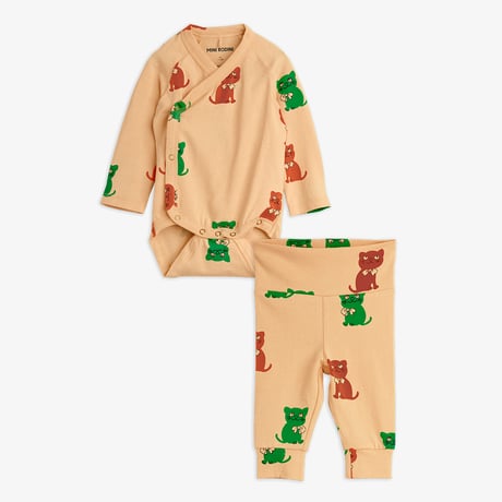 【 MINI RODINI 】Kittens aop nb baby set - Beige