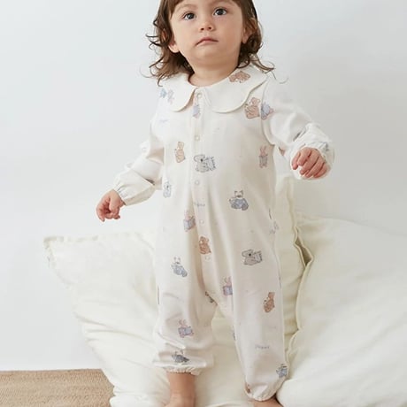 【 gelato pique 】 PBCO264426 BABYおやすみｱﾆﾏﾙ柄ﾛﾝﾊﾟｰｽ IVR（size 70, 80）