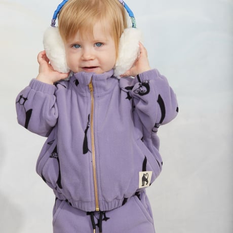 【 MINI RODINI 】Penguin aop fleece jacket - Purple