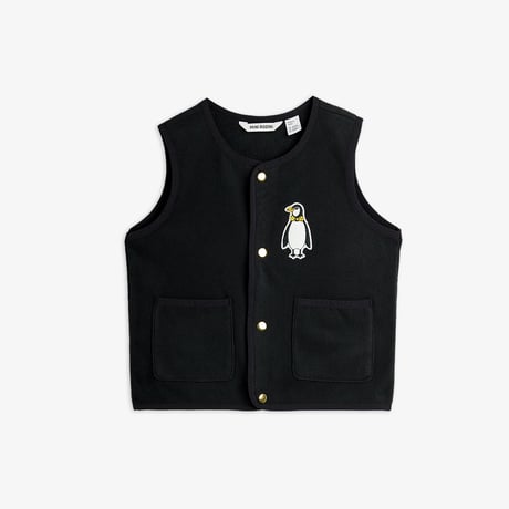 【 MINI RODINI 】Penguin patch microfleece vest - Black