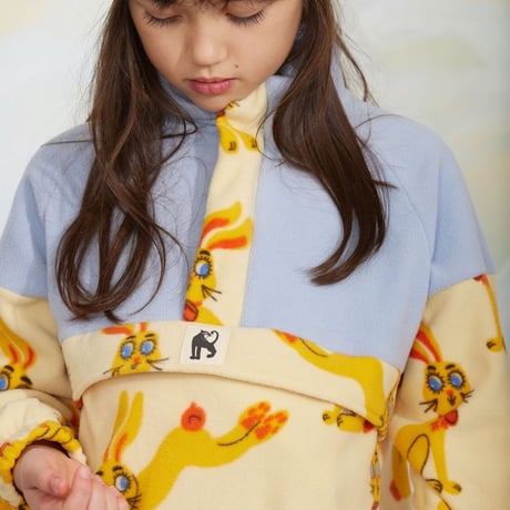 【 MINI RODINI 】Rabbits aop fleece halfzip sweater - Yellow