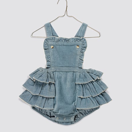 【 little cotton clothes 】Velvet Dhalia romper in Eggshell