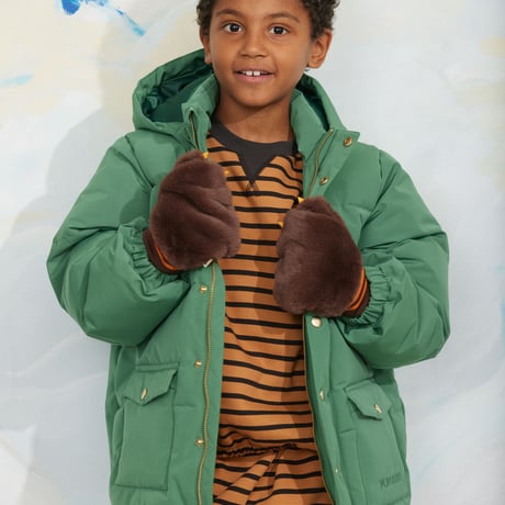 【 MINI RODINI 】Faux fur mittens - Brown