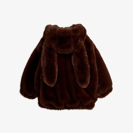 【 MINI RODINI 】Rabbit ear faux fur jacket - Brown