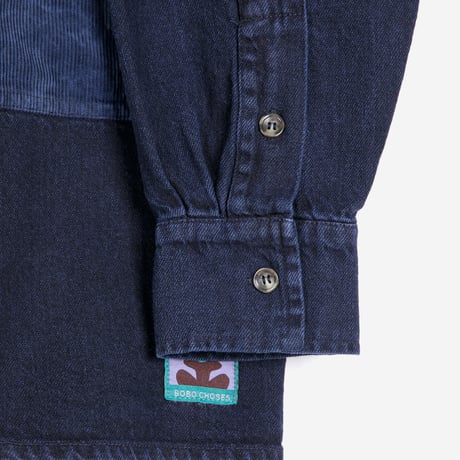 【BOBO CHOSES ADULT 】 Big corduroy pockets light denim shirt　M ,L