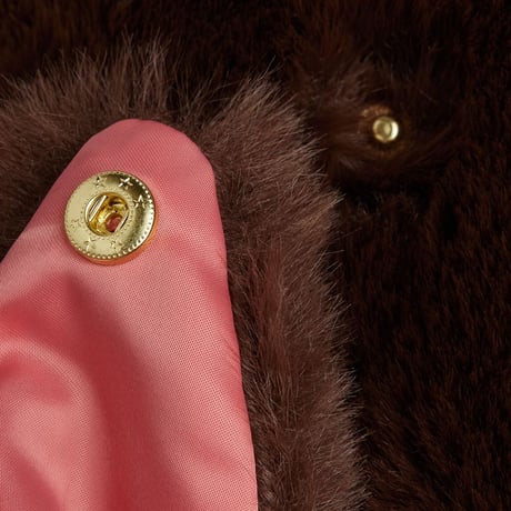 【 MINI RODINI 】Rabbit ear faux fur jacket - Brown