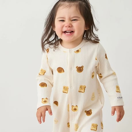【 gelato pique 】PBCO264481 BABYｱﾆﾏﾙﾌﾞﾚｯﾄﾞ柄ﾛﾝﾊﾟｰｽ CRM (size 70, 80)