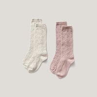 【 SOOR PLOOM 】HEART KNEE SOCK, LINEN / ROSE SMOKE（単品販売）