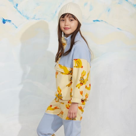 【 MINI RODINI 】Rabbits aop fleece halfzip sweater - Yellow