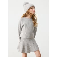 〈mayoral〉Pearl-Embellished Ribbed Knit Flare Skirt ※KIDS