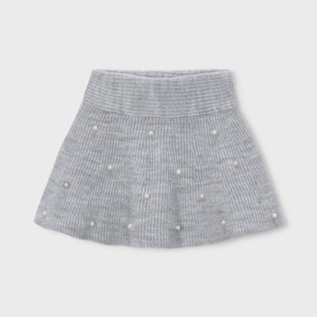 〈mayoral〉Pearl-Embellished Ribbed Knit Flare Skirt ※KIDS