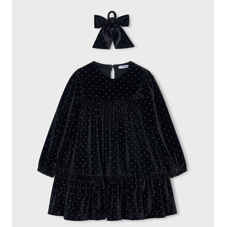 〈mayoral〉Velvet dress with a Hair tie(Black)※KIDS