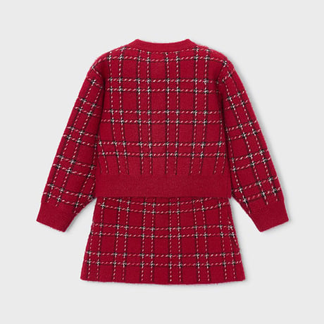 〈mayoral〉Plaid Check Fluffy Knit Cardigan and Skirt Set (Red) ※KIDS