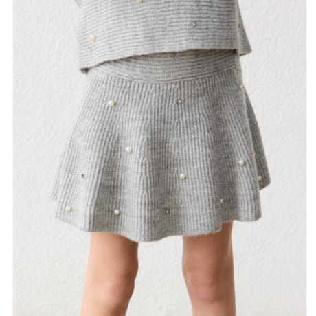 〈mayoral〉Pearl-Embellished Ribbed Knit Flare Skirt ※KIDS