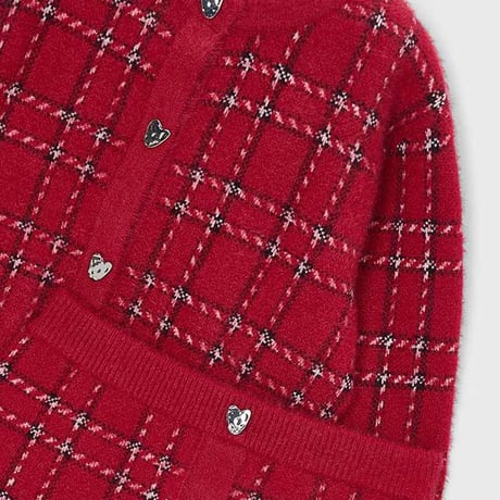 〈mayoral〉Plaid Check Fluffy Knit Cardigan and Skirt Set (Red) ※KIDS