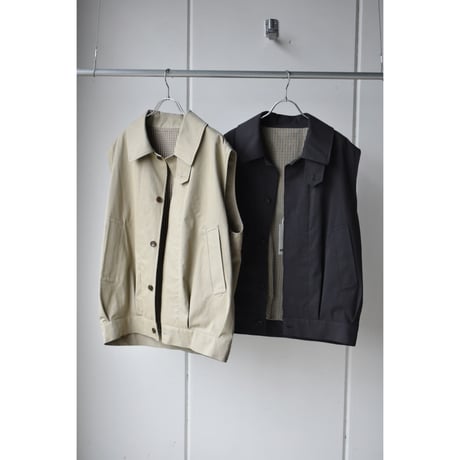 TOUJOURS / washed  peach cotton *PA twill cloth  Oversize   Harrington vest