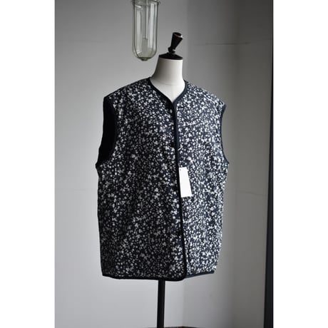TOUJOURS/ Flower  print cotton stretch cloth reversible padded utility vest