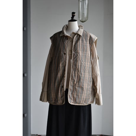 TOUJOURS / Glen plaid  PL*silk paper tafta cloth reversible padded utilityvest