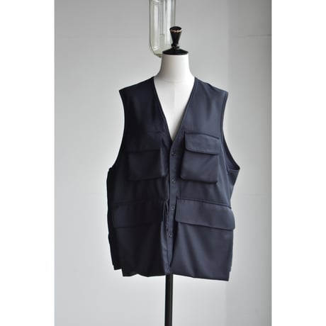 TOUJOURS  / super120‘s worsted wool flannel cloth hunthing utilitylong vest