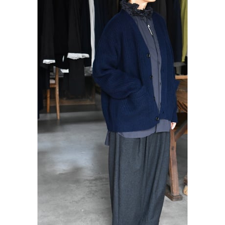 TOUJOURS  / EXTRA FINE PURE CASHMERE KNIT RIB STITCH V -NECK CARDIGAN
