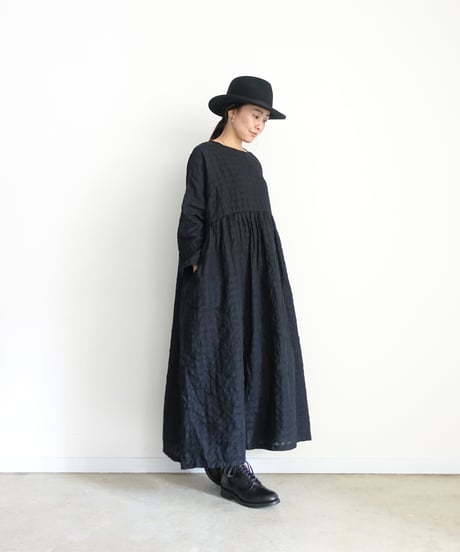 ichiAntiquités 1101109 Linen Cotton Gingham Check Dress / 2 COLORS