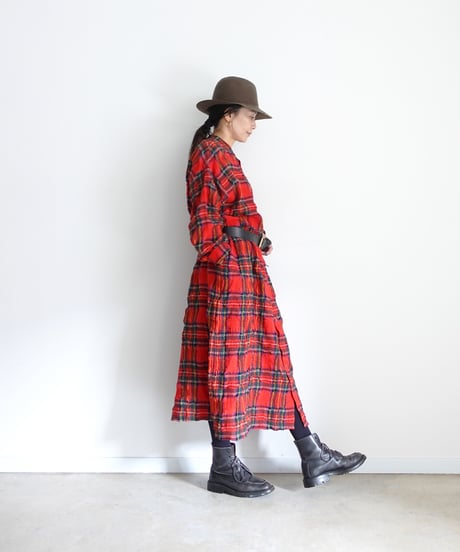 ichiAntiquités 1200325 Cotton Wool RED Tartan Dress / A : RED