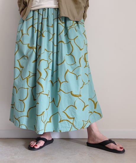 i c h i  251226  Flower Print Skirt / B : GREEN