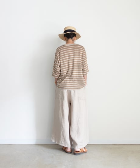 ichiAntiquités 1101147 Linen Border Loose T-shirt / 2 COLORS