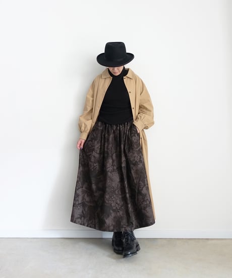 i c h i  260520 Cotton Linen Flower Print Skirt / C : BROWN
