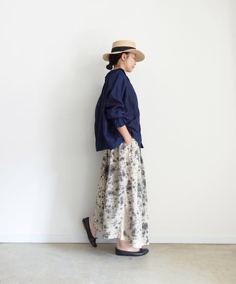 ichiAntiquités 800335  Natural dyed Linen Gather Skirt / 2 COLORS