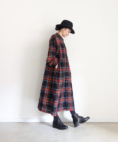 【ONLINE LIMITED】ichiAntiquités 1200325 Cotton Wool BLACK Tartan Dress / B : BLACK