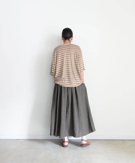 ichiAntiquités 1101147 Linen Border Loose T-shirt / 2 COLORS