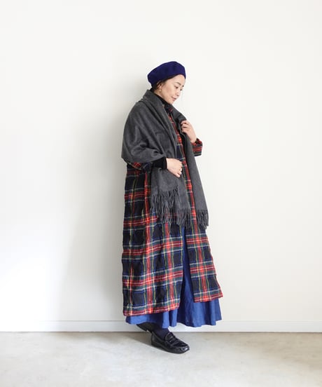 【ONLINE LIMITED】ichiAntiquités 1200325 Cotton Wool BLACK Tartan Dress / B : BLACK