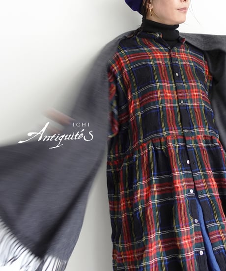 【ONLINE LIMITED】ichiAntiquités 1200325 Cotton Wool BLACK Tartan Dress / B : BLACK