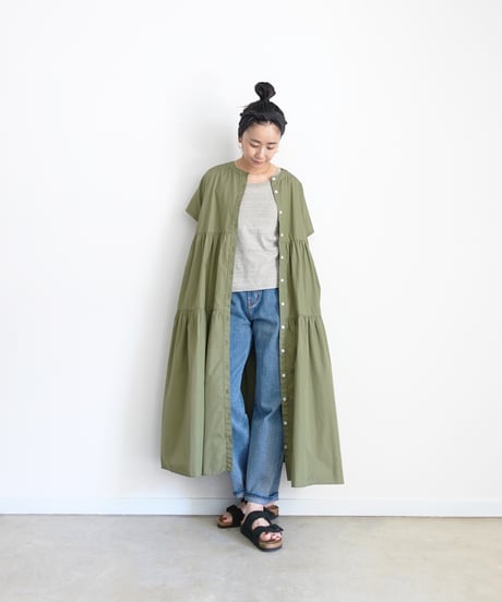 i c h i 260107 Cotton Broadcloth Tiered Dress / D : OLIVE