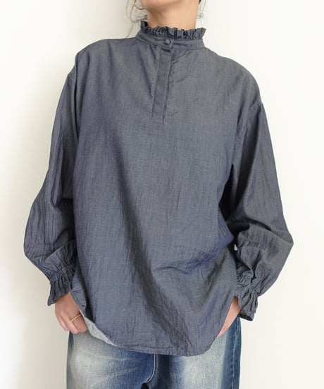i c h i  260403 Denim 2way Frill Blouse / 2 COLORS