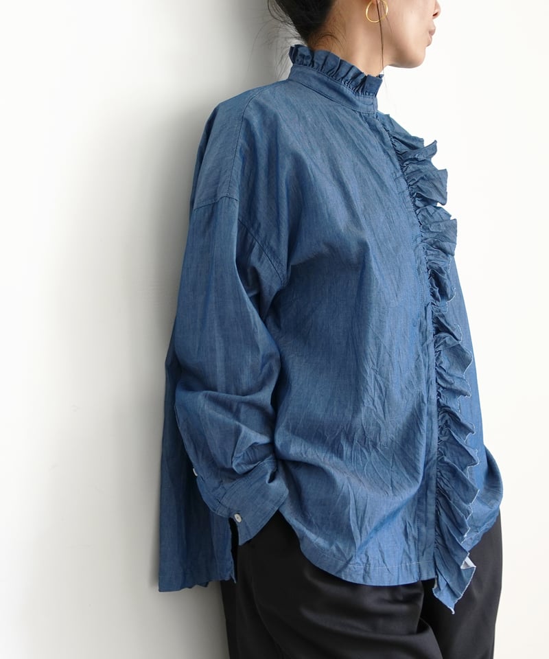 i c h i 260404 Denim 2way Frill Shirt / 2 COLO