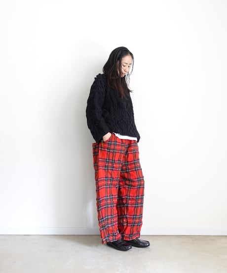 ichiAntiquités  1200324 Cotton Wool RED Tartan Relax Pants / A : RED