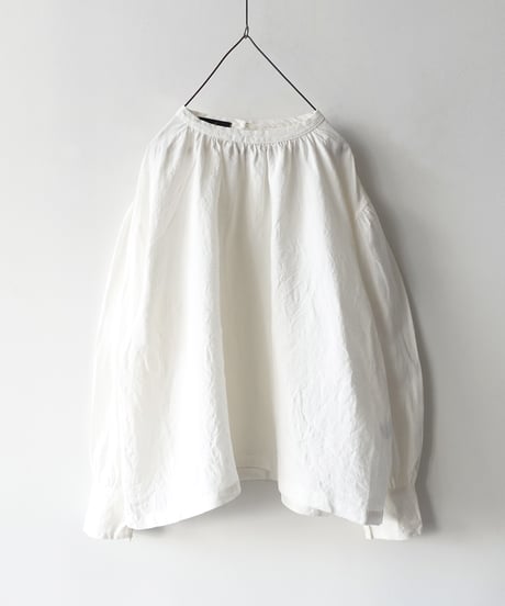 【 LIMITED COLLECTION 】Antiquités noir 800404  Linen Band Collar Blouse / D : WHITE