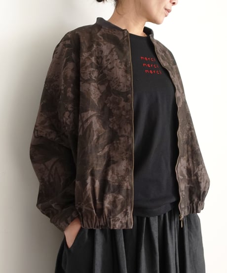i c h i  260519 Flower Print Zip Blouson / C : BROWN