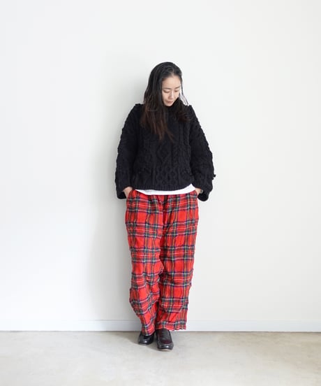 ichiAntiquités  1200324 Cotton Wool RED Tartan Relax Pants / A : RED