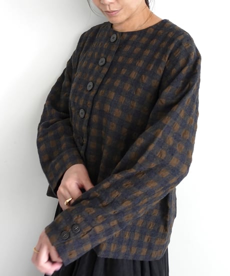 ichiAntiquités 1200318 Cotton Wool Gingham Check Jacket / 3 COLORS