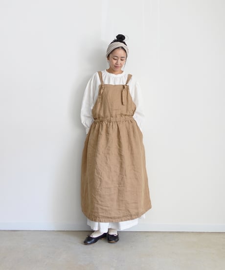【 LIMITED COLLECTION 】Antiquités noir  1000411 Vintage Linen Apron Dress / A : BEIGE