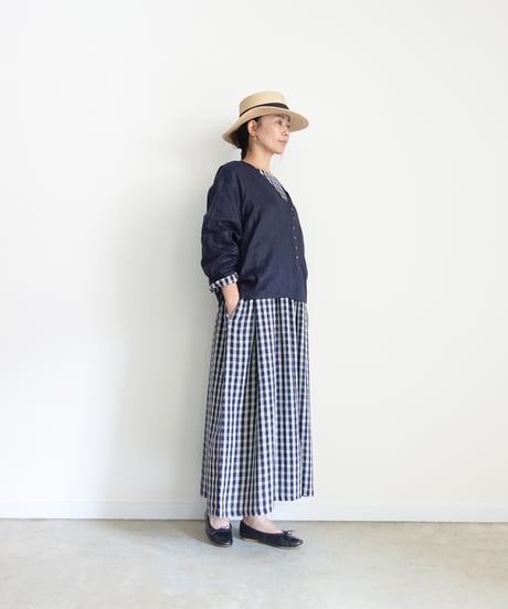ichiAntiquités 1101111 Linen Canvas V neck Shirt / C : NAVY
