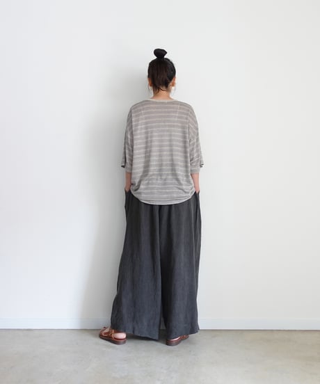 ichiAntiquités 1101147 Linen Border Loose T-shirt / 2 COLORS