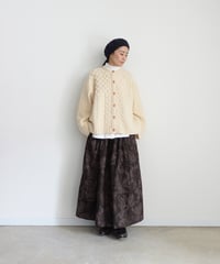 i c h i  260520 Cotton Linen Flower Print Skirt / C : BROWN