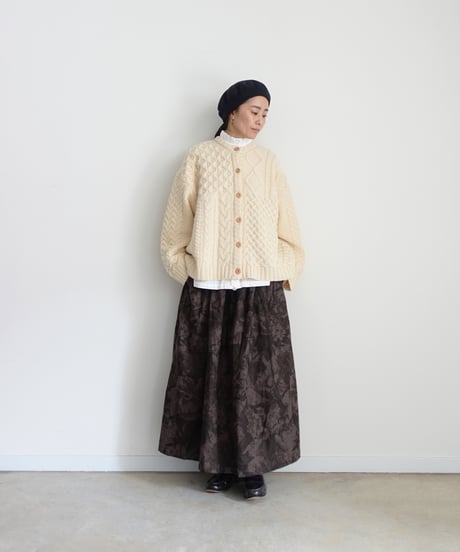 i c h i  260520 Cotton Linen Flower Print Skirt / C : BROWN