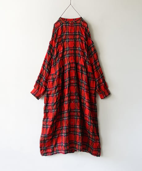 ichiAntiquités 1200325 Cotton Wool RED Tartan Dress / A : RED