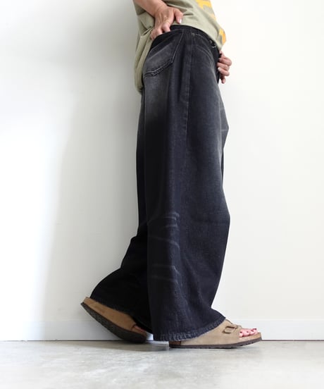 i c h i  230430  DENIM Wide Pants / D : BLACK・2 size