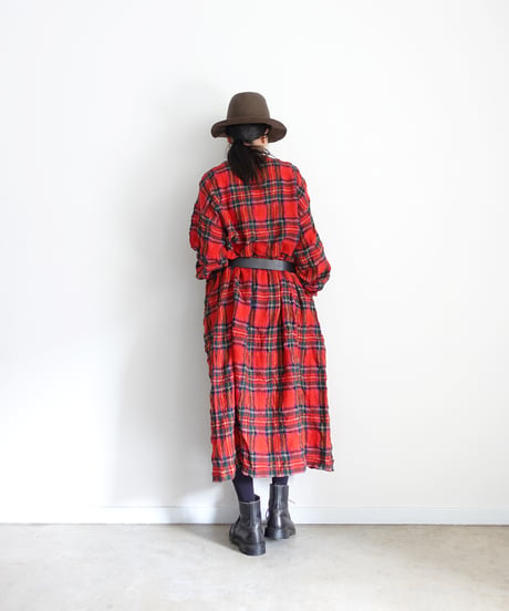 ichiAntiquités 1200325 Cotton Wool RED Tartan Dress / A : RED